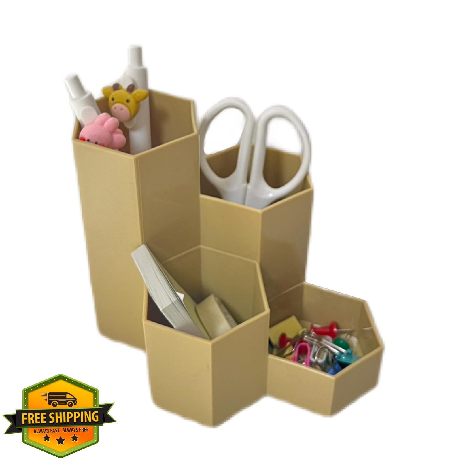 Saikvi L-Shape Beige Pencil Organizer Pen Holder