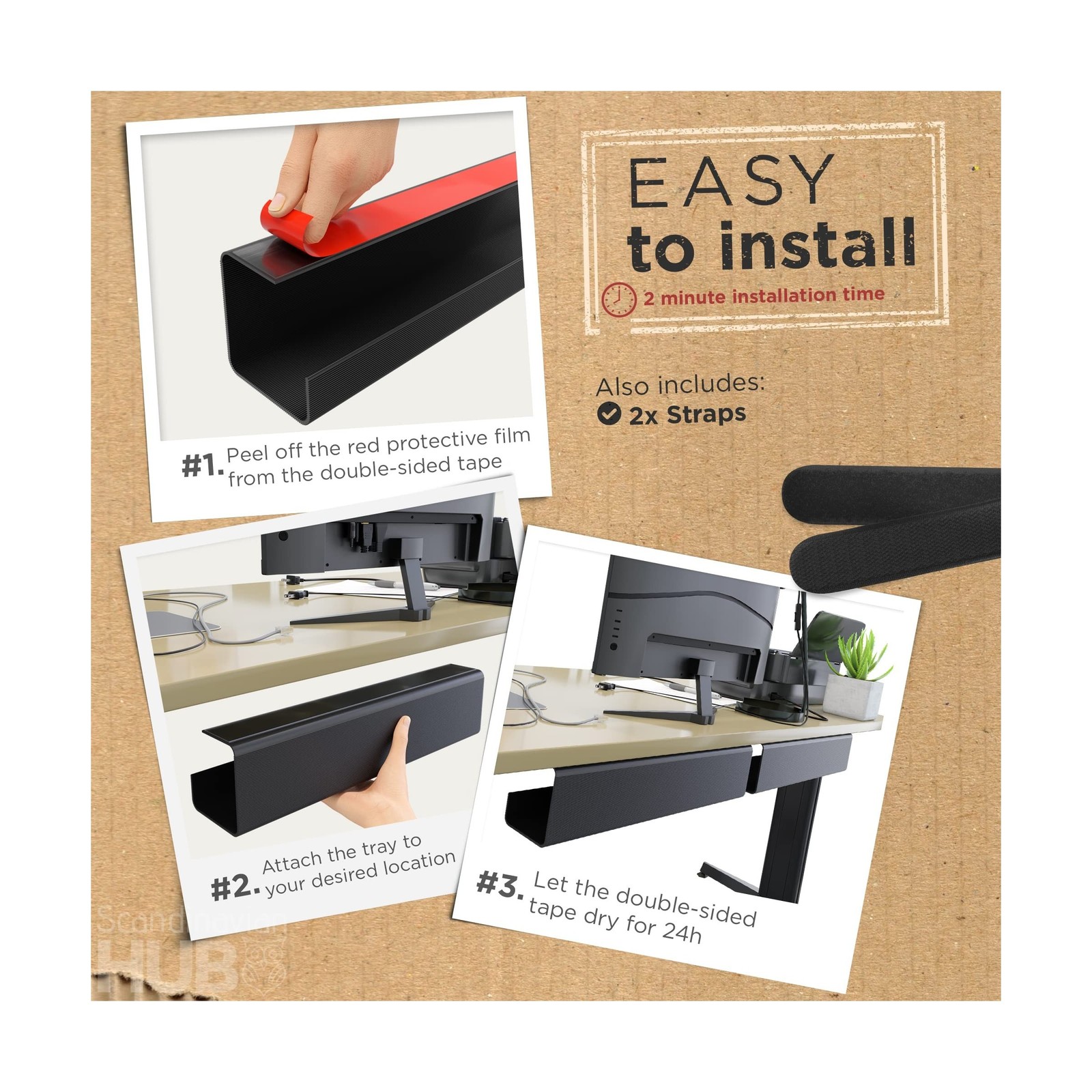No-Screw Under Desk Cable Management Tray – Self-Adhesive Insta… USA FAST SHIP