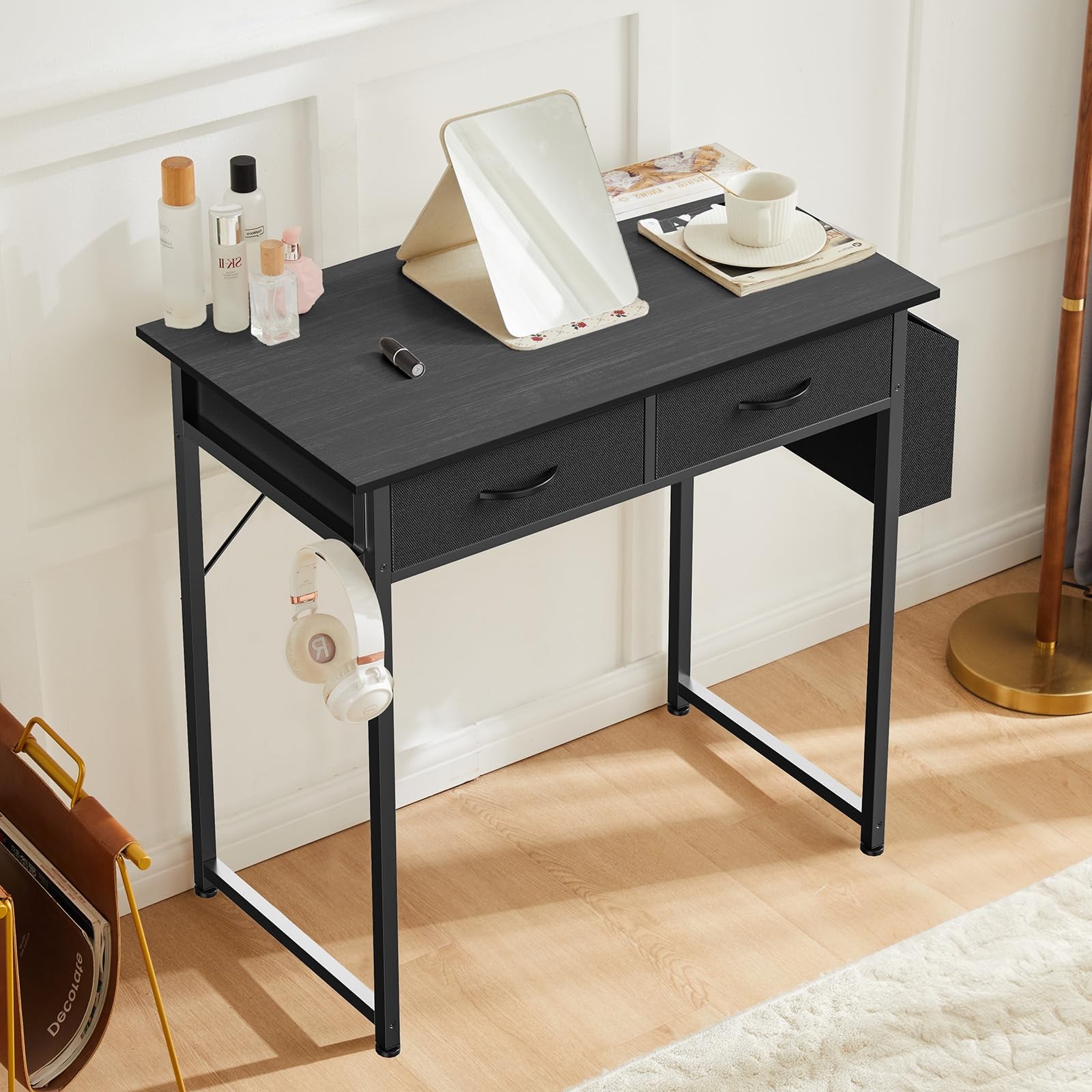 DUMOS 32″ Home Office Computer Desk with Drawers, Small Gaming 32-In, Black
