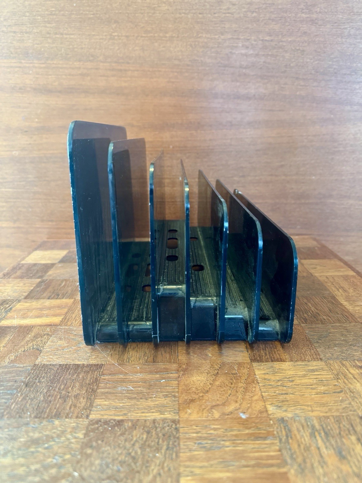 Eldon Desk Letter Paper Post Modern Vintage Black Acrylic USA 1987 Crack
