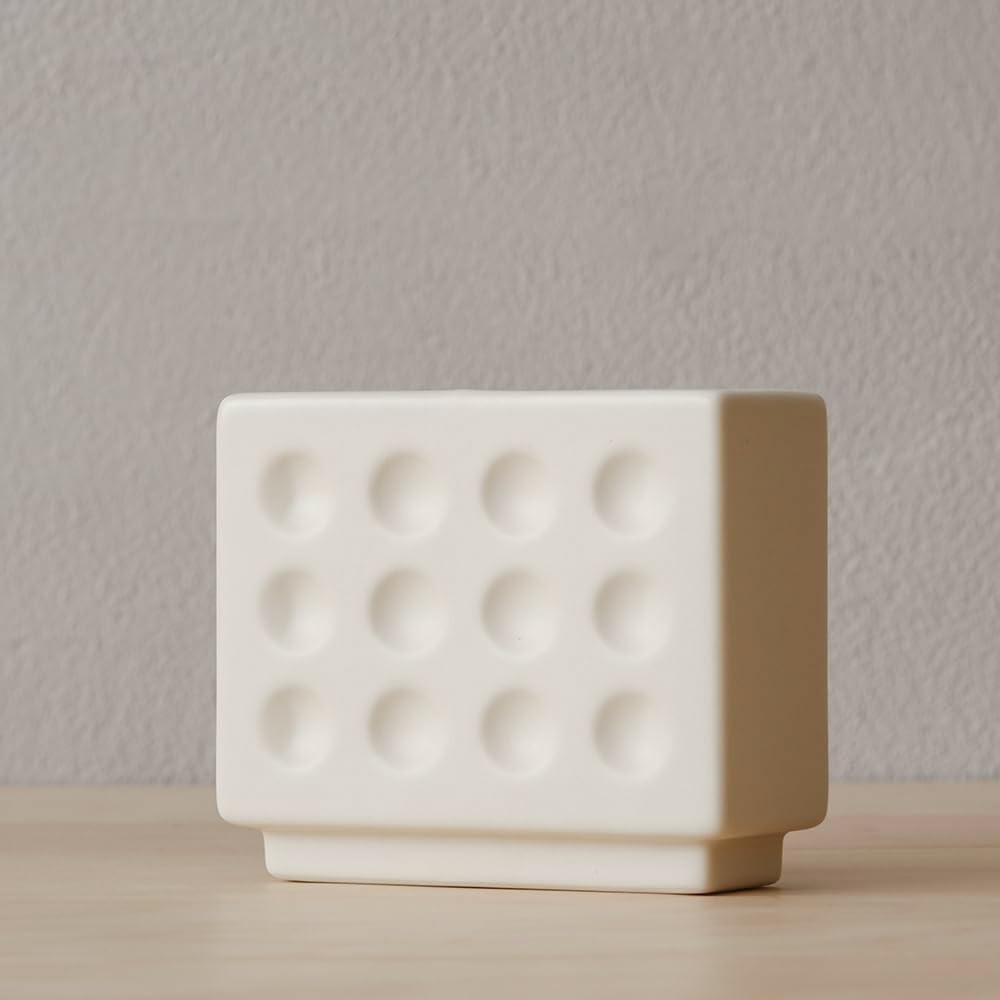 Abstract Square Pen Holder, Modern and Minimalistic Desk (Matte Crème)