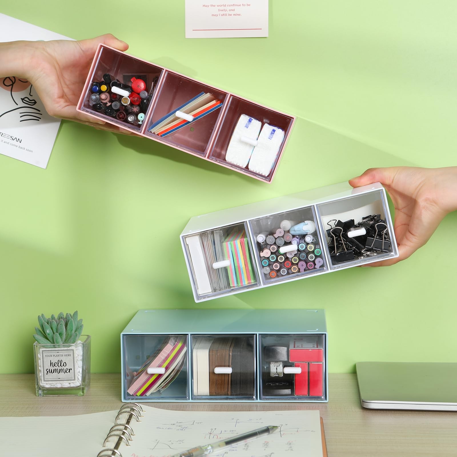 Osteed Desktop Drawers Desk Organizer 6 Drawers Stackable Plastic Storage For