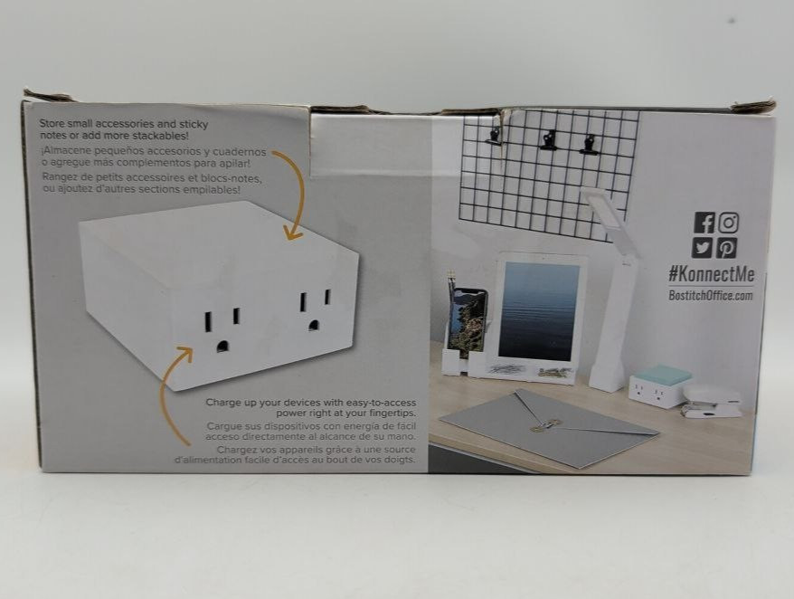 Bostitch Konnect Power Hub With Two AC Outlets For Office Desk Workspace White