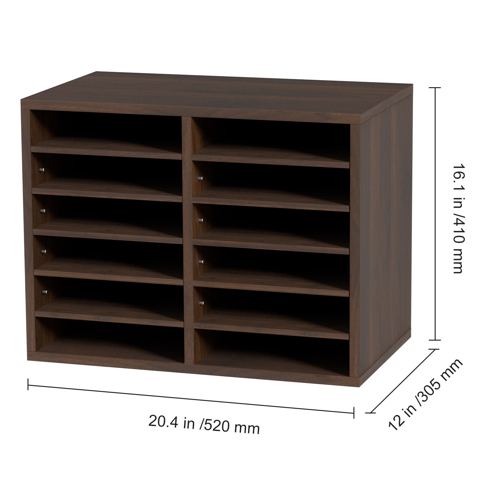 Uimoso Wood Literature Organizer Adjustable File Sorter 12 Compartments Brown