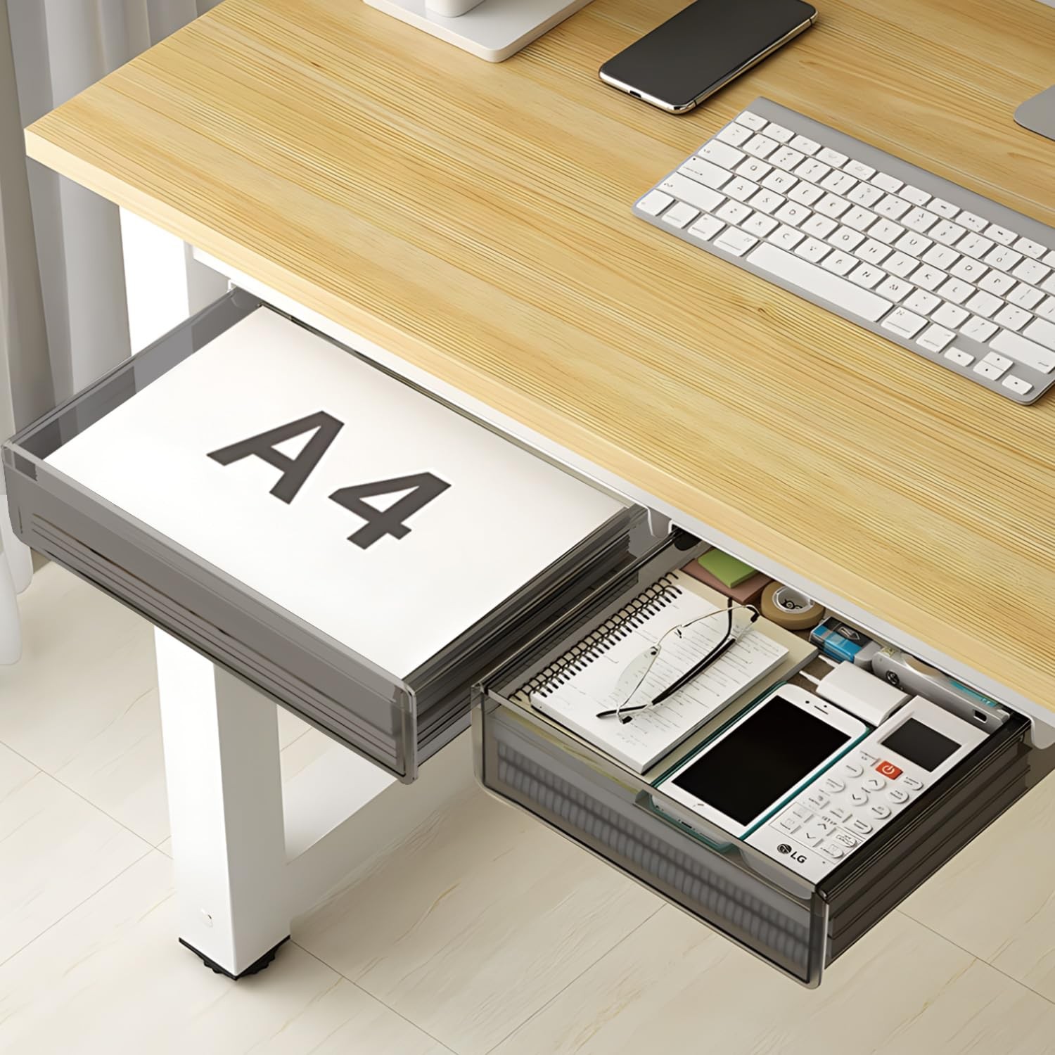 Under Desk Table Drawer Storage Organizer Large Medium Slide Out Tray 2 PCS