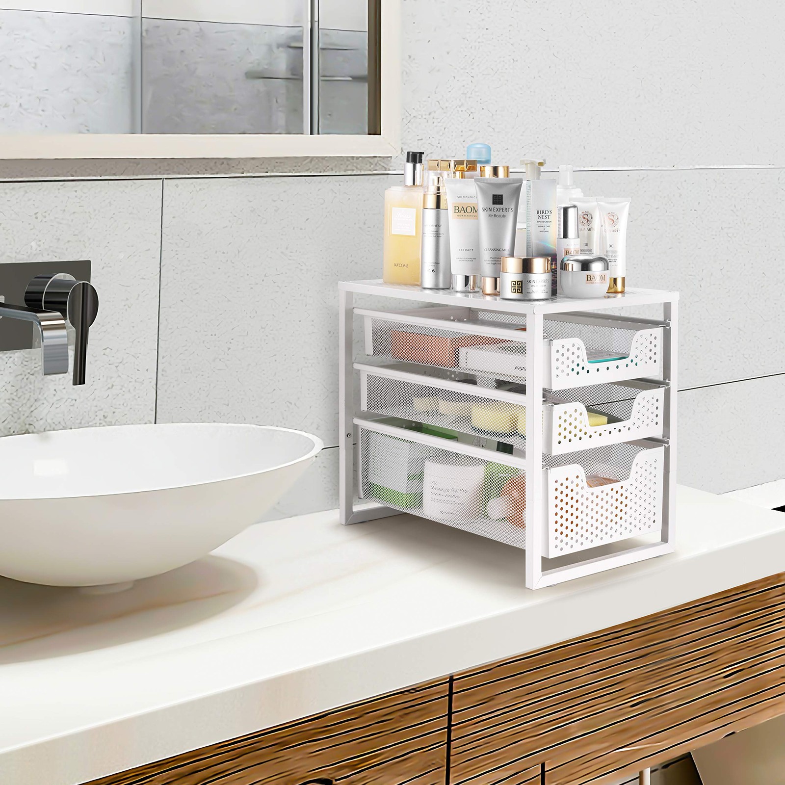Simple Trending 3-Tier Under Sink Cabinet Organizer with Sliding White