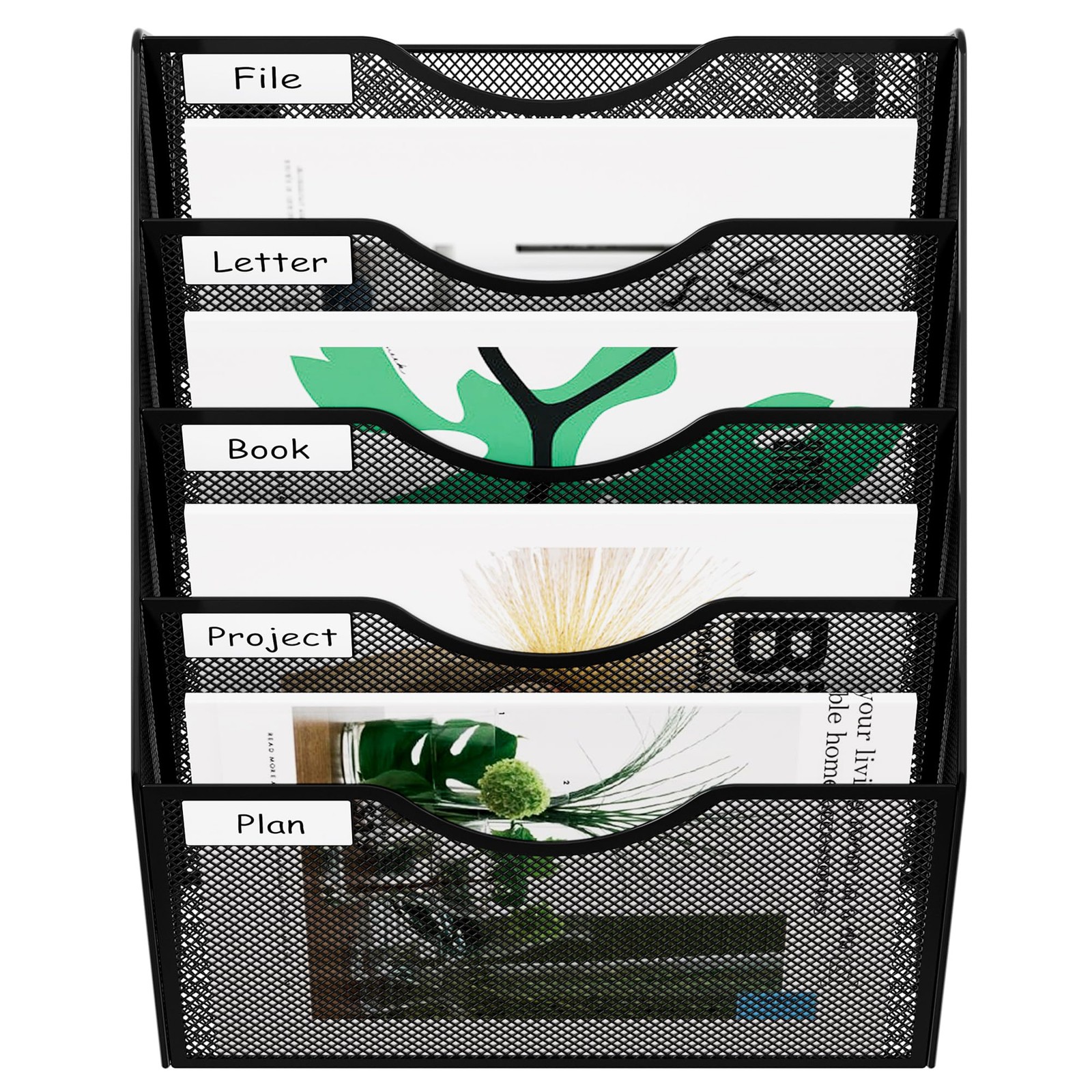 EasyPAG Wall File Organizer 5 Tier Hanging Paper Folder Holder, 5 Tier, Black