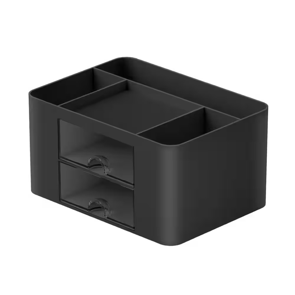 3 Compartments Pen Holder with 2 Drawers, Multi-Functional Desk Organizer for Of