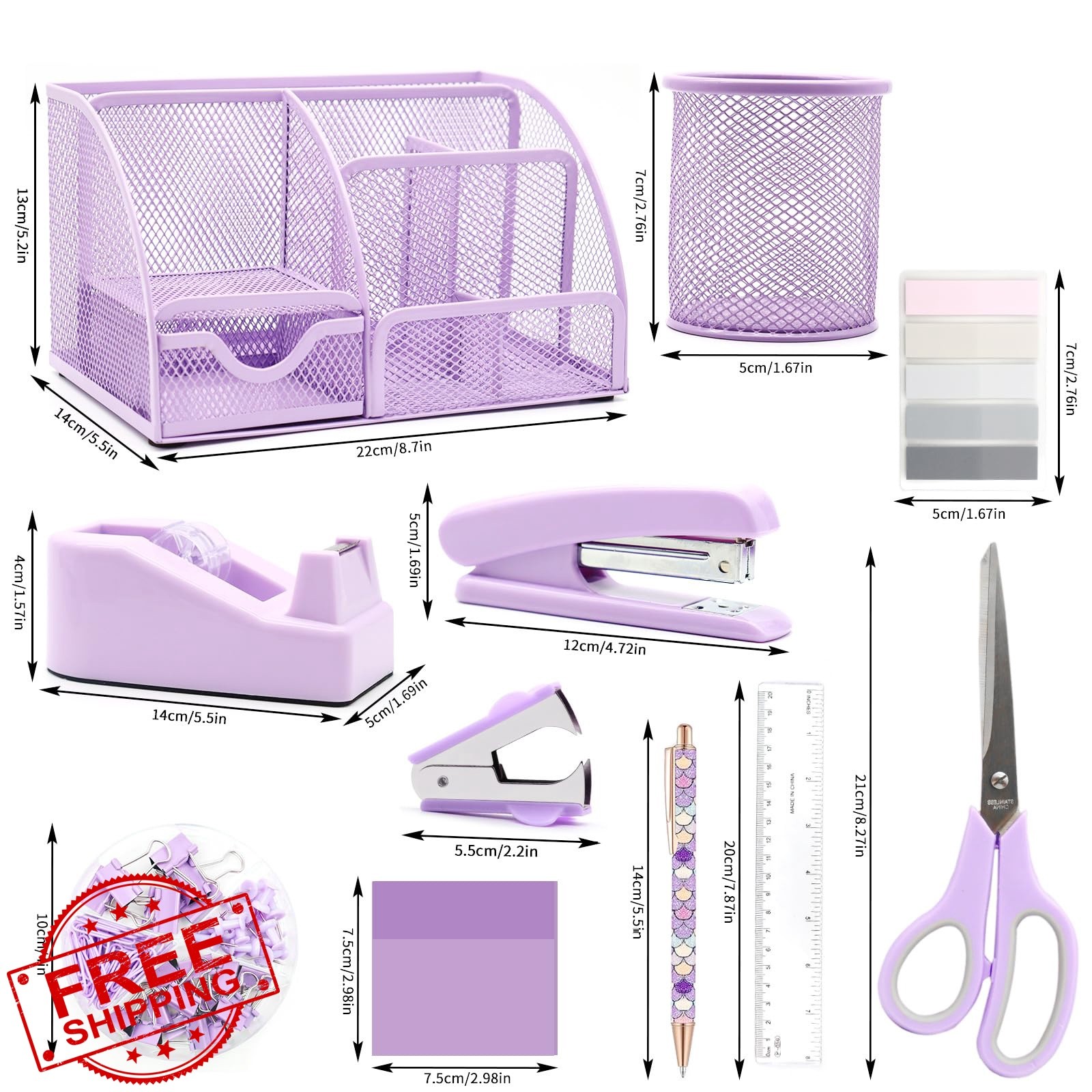 Shellvcase Purple Desk Organizer Set 12pcs