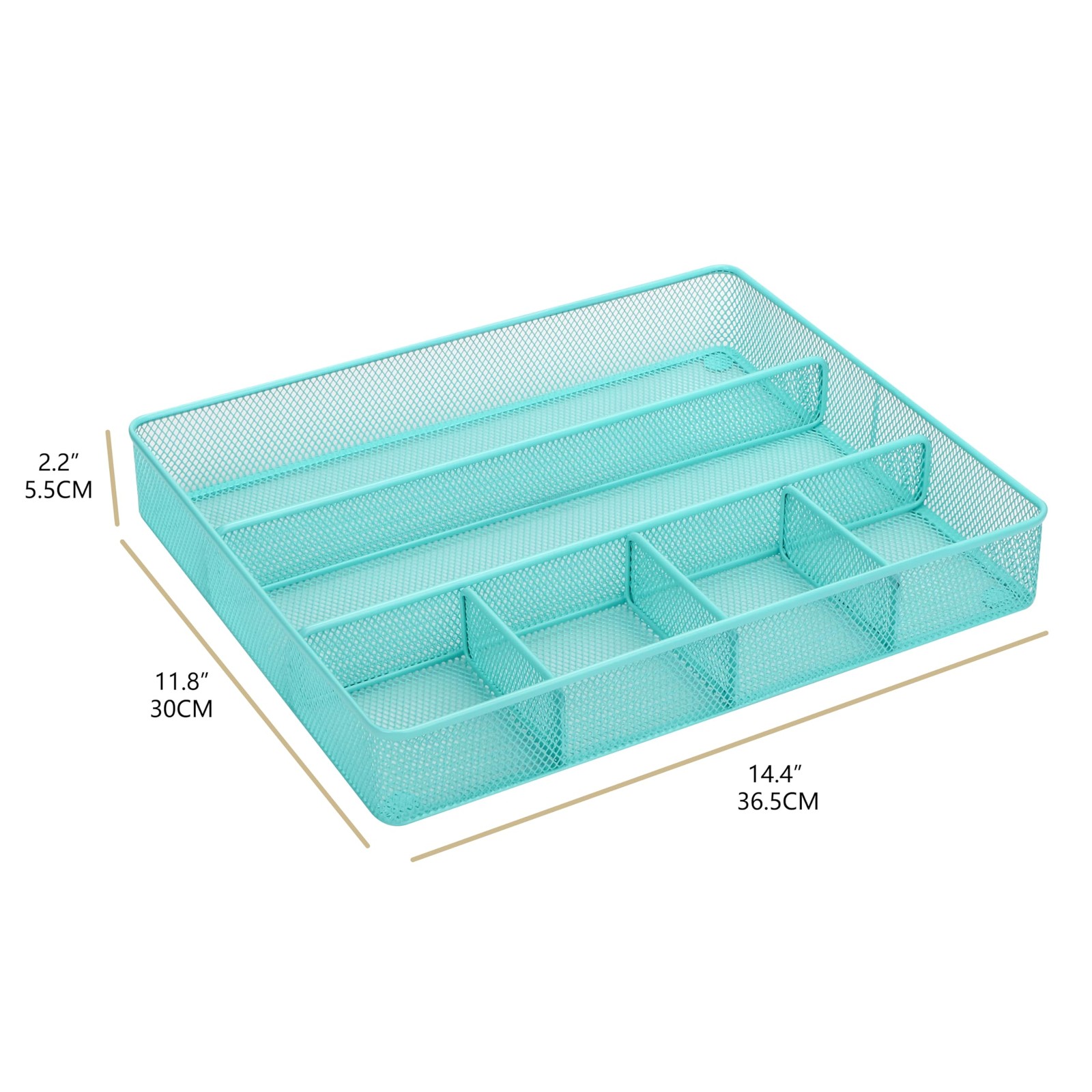 Desk Top Organizer Tray Metal Mesh Storage Dividers Large Turquoise Office
