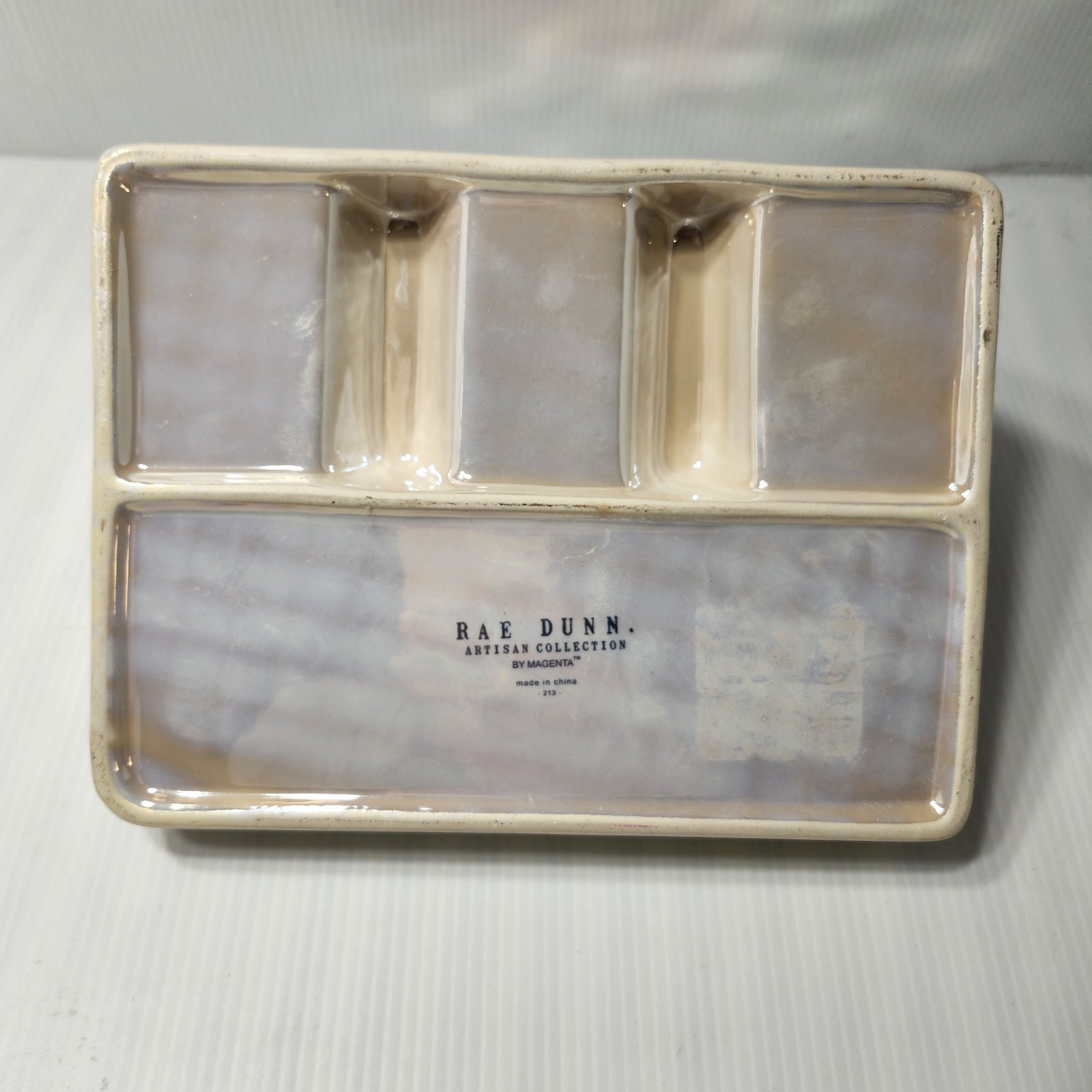 Rae Dunn THINGS Ceramic Desk Bathtoom Organizer 3 Comparmtnets Tray Iridescent