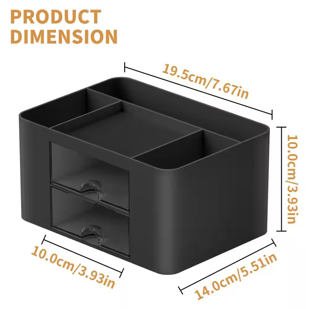 3 Compartments Pen Holder with 2 Drawers, Multi-Functional Desk Organizer for Of