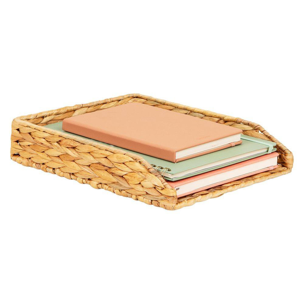 Rattan Paper Tray with Iron Frame, Desktop Organizer, Holds Letter Size Document