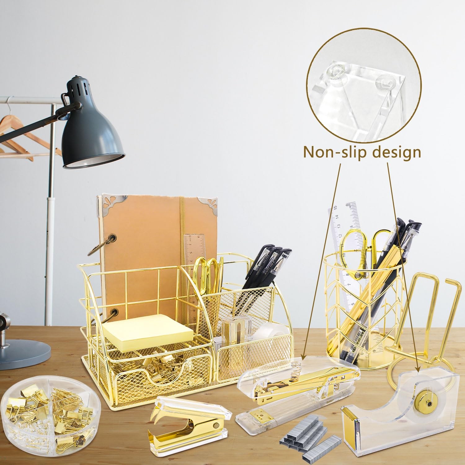 Office Desk Organizers, Gold 13PCS Office Supplies and Accessories Desk Organ…
