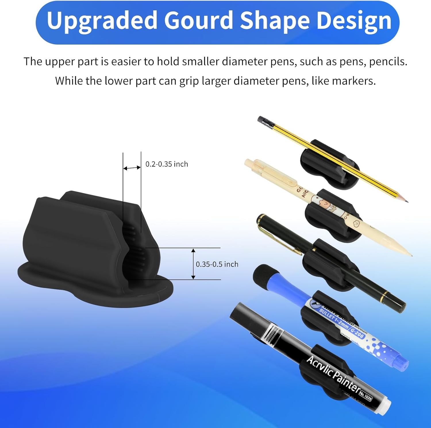 Adhesive Pen Pencil Holder for Desk Wall 12PCS Marker Holder Black