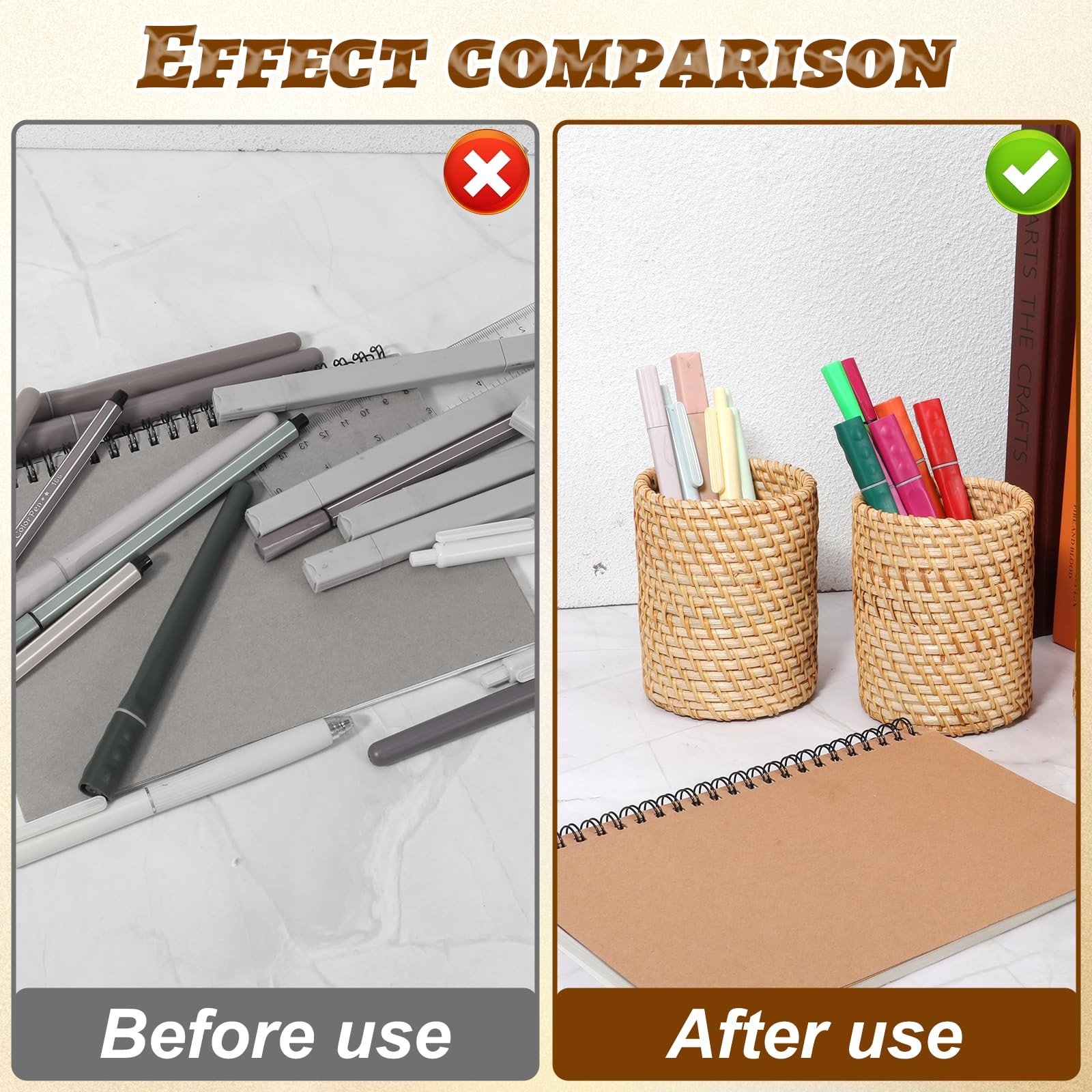 3 Pcs Rattan Pencil Holder, Handmade Pen Cup Durable Cylinder Makeup Brush Ho…