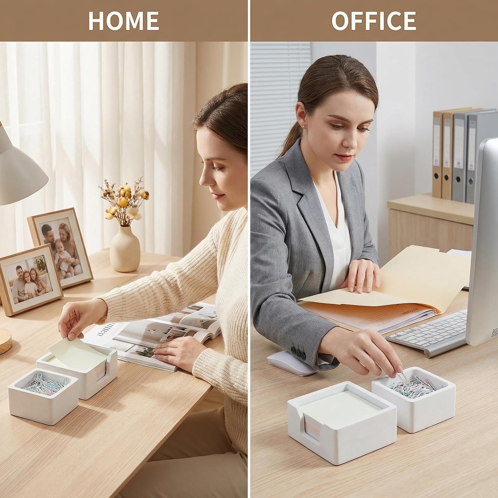 Concrete Desk Organizer Set of 2 – Minimalist Sticky Note Holder & Clip Dispe…