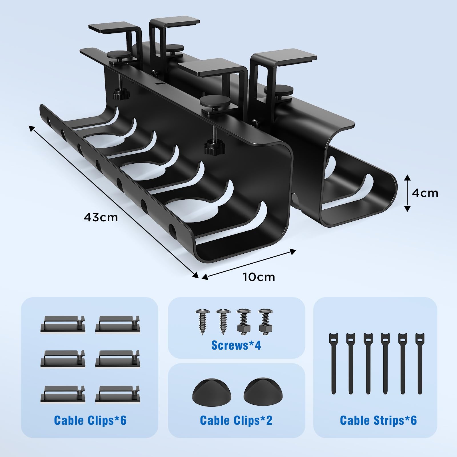 2 Pack No-Drill Under Desk Cable Management Tray 33.8 inch Large Wire Black