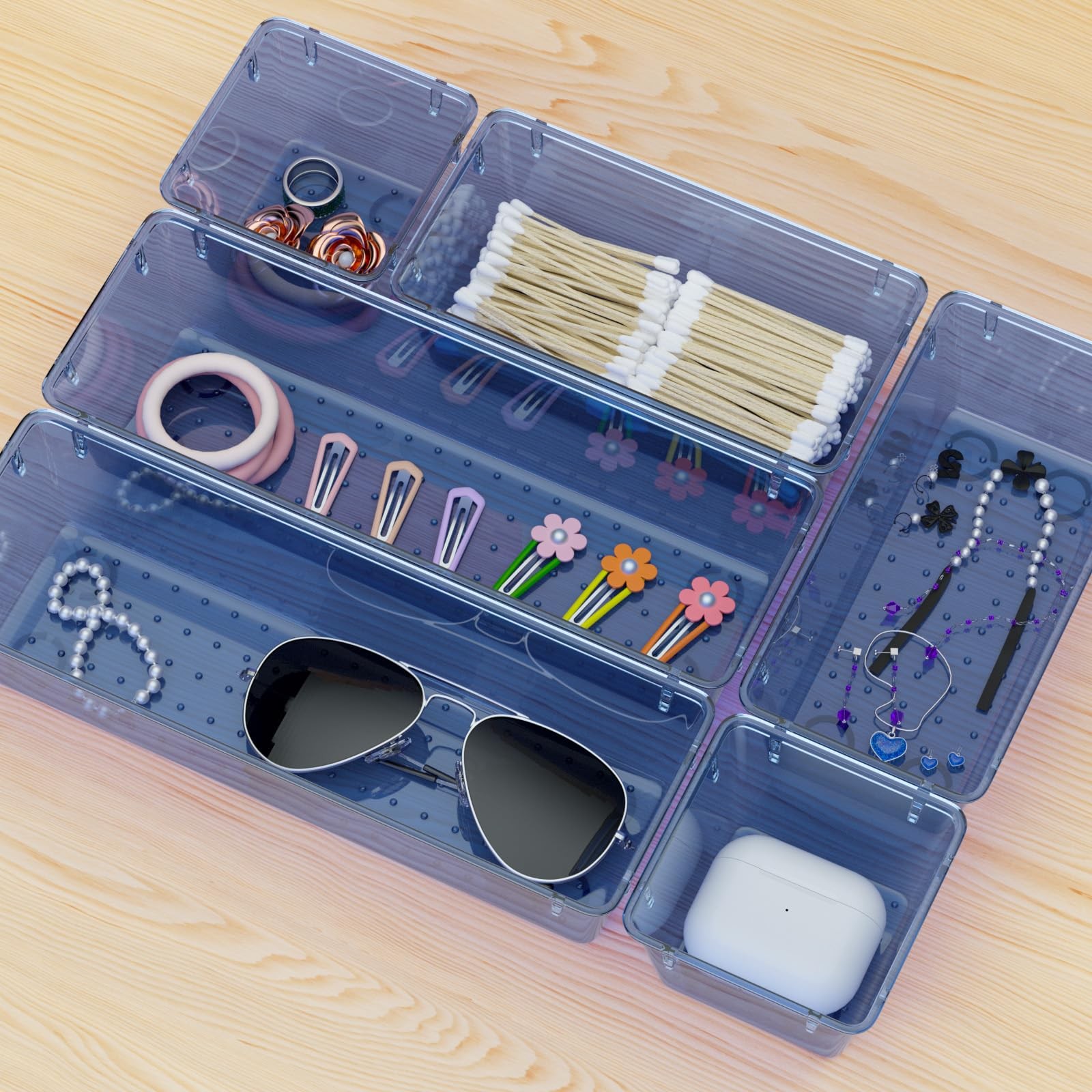 6 Pack Clear Drawer Organizer Set, Acrylic Drawer Storage Trays, Storage Bins…