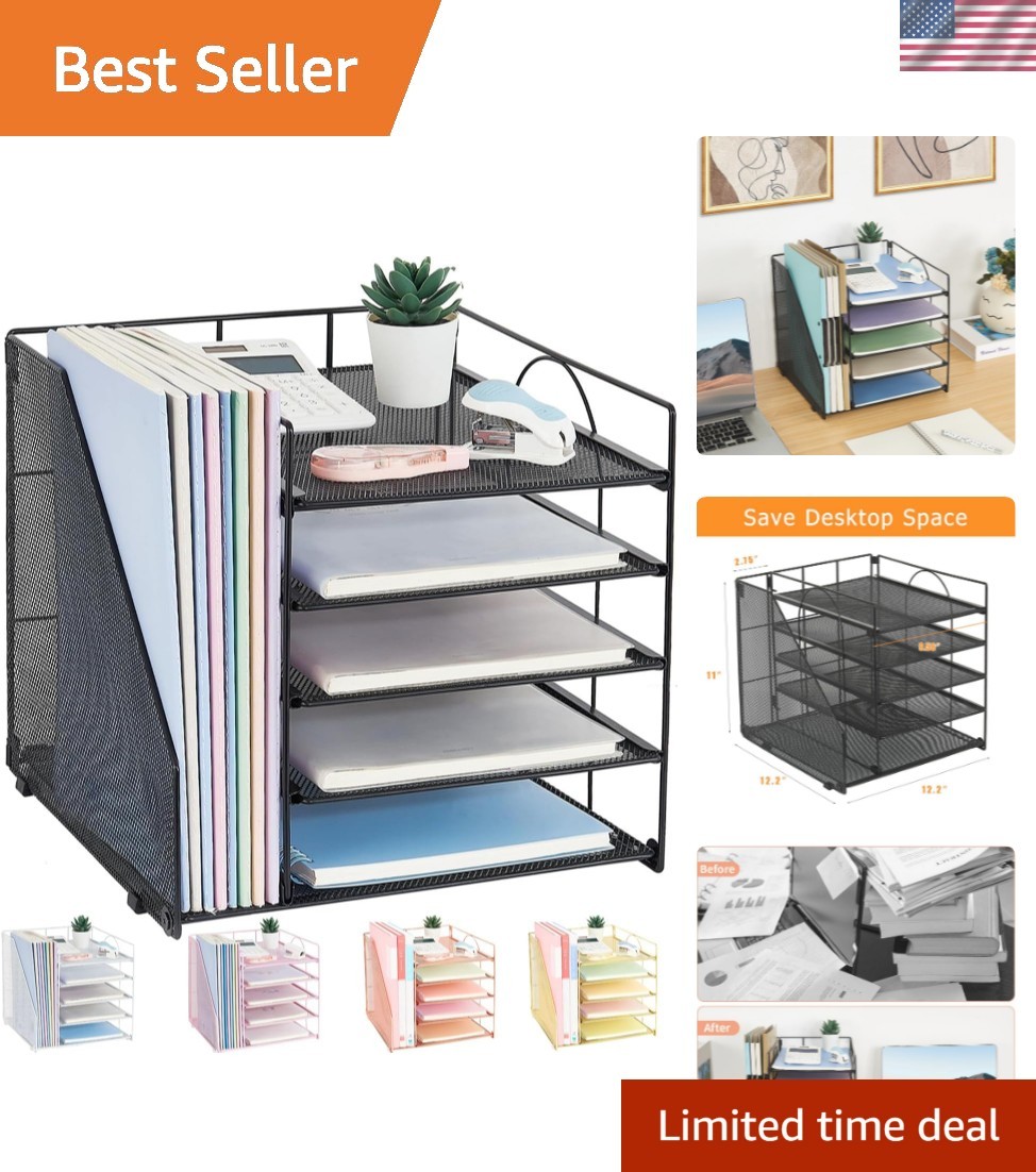 Desk Organizers and Accessories, 5-Tier Paper Letter Tray Organizer with File…