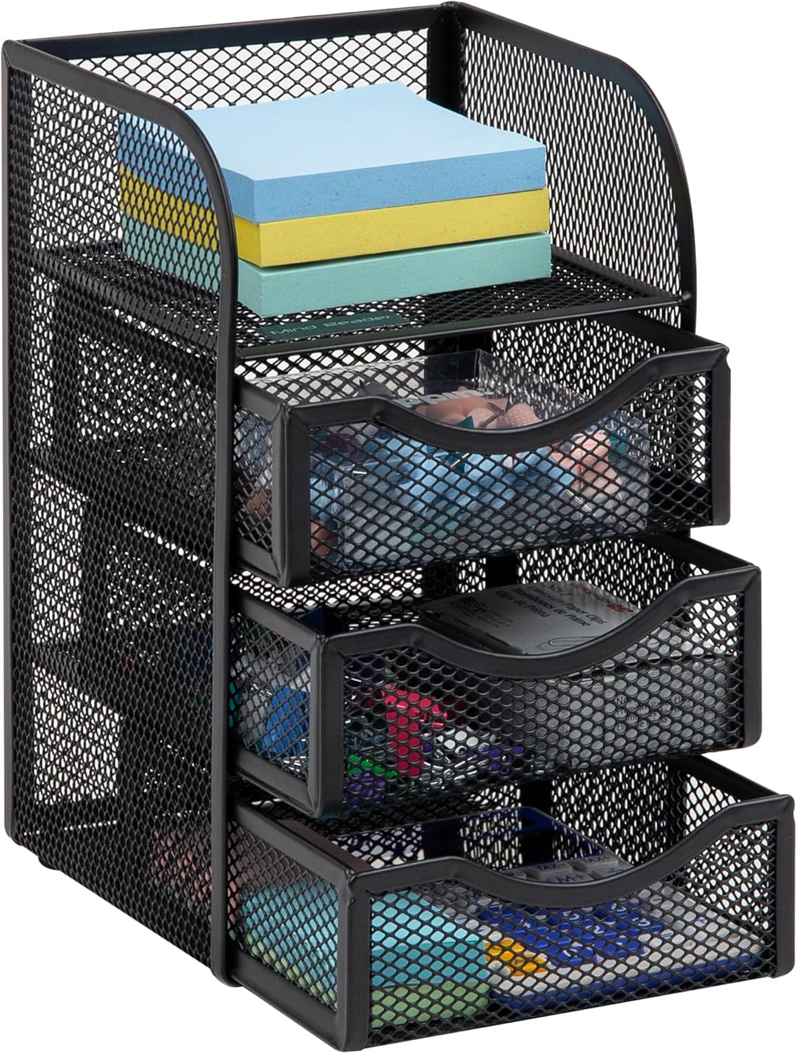 Organizador De Escritorio Malla Metalica Cesta Clips Oficina Negro 12x13x20cm