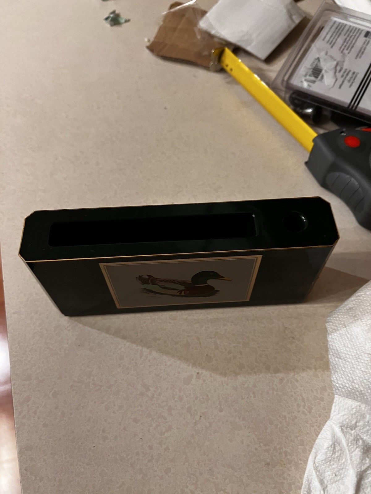 Otagiri Lacquerware Desk Holder for Paper and Pen Green Gold Trim Mallard Duck