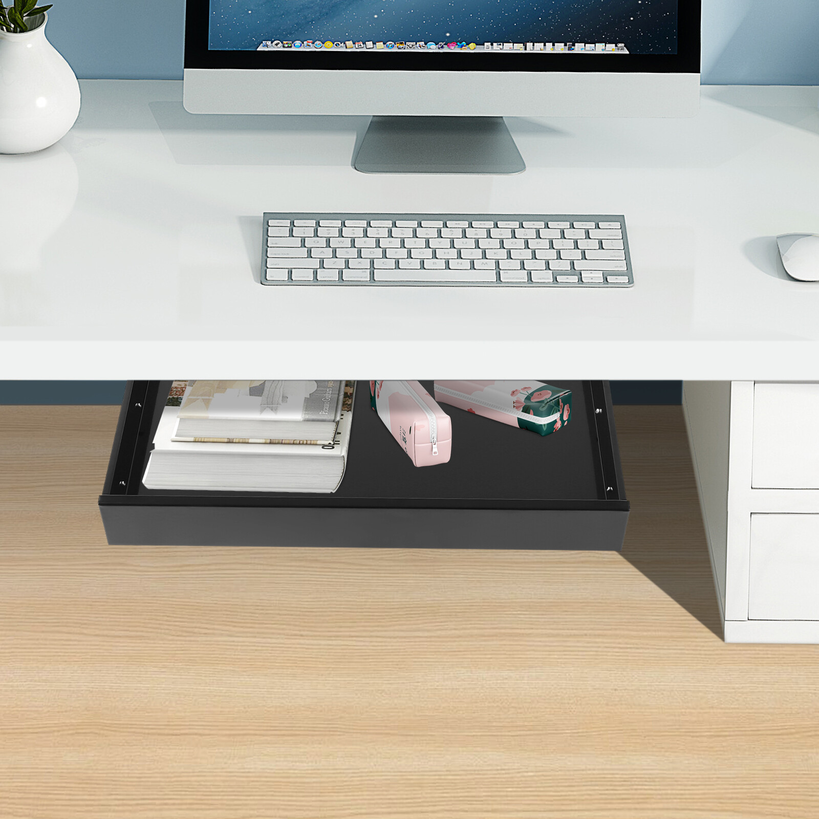 Under Desk Mounted Drawer Storage Organizer Sliding Pullout Drawer Standing Desk