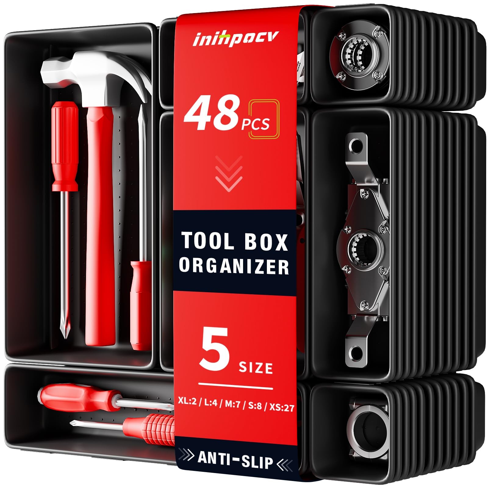 inihpocv 【48PCS & 5 Sizes】 Tool Box Organizer Tray, 2 inches, 48PCS(5 size)