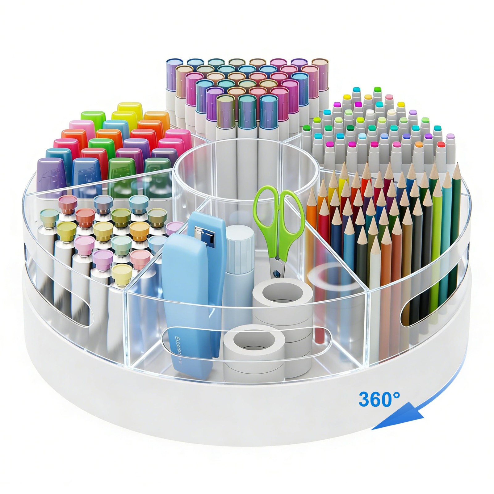 Rotating Pencil Organizer for Desk, 360 Smooth Spinning Marker Organizer, Cle…