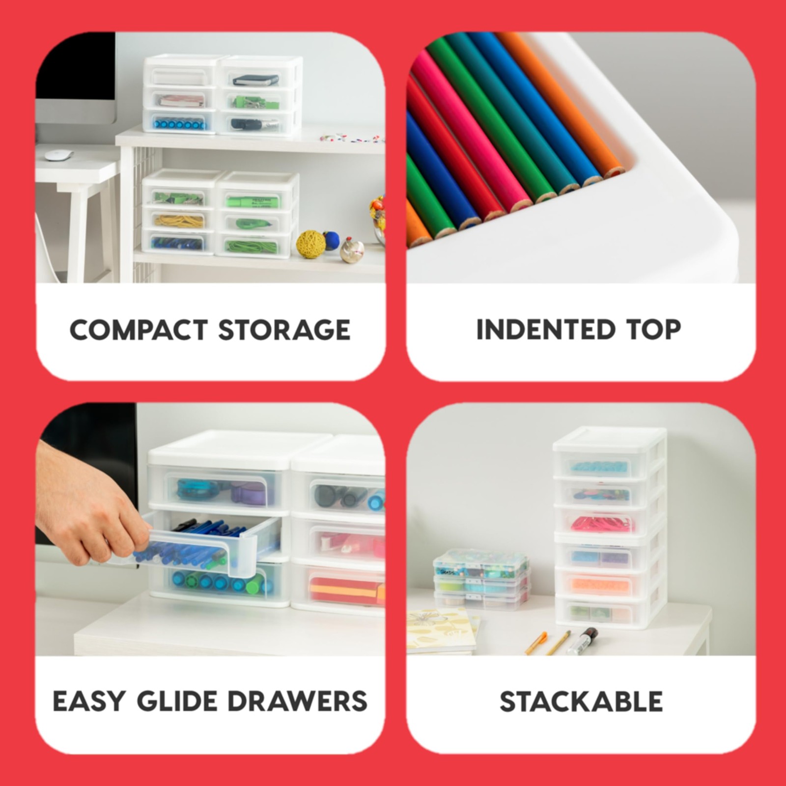 IRIS USA Plastic Stacking Desk Top 3-Drawer Storage Organizer, Small, White