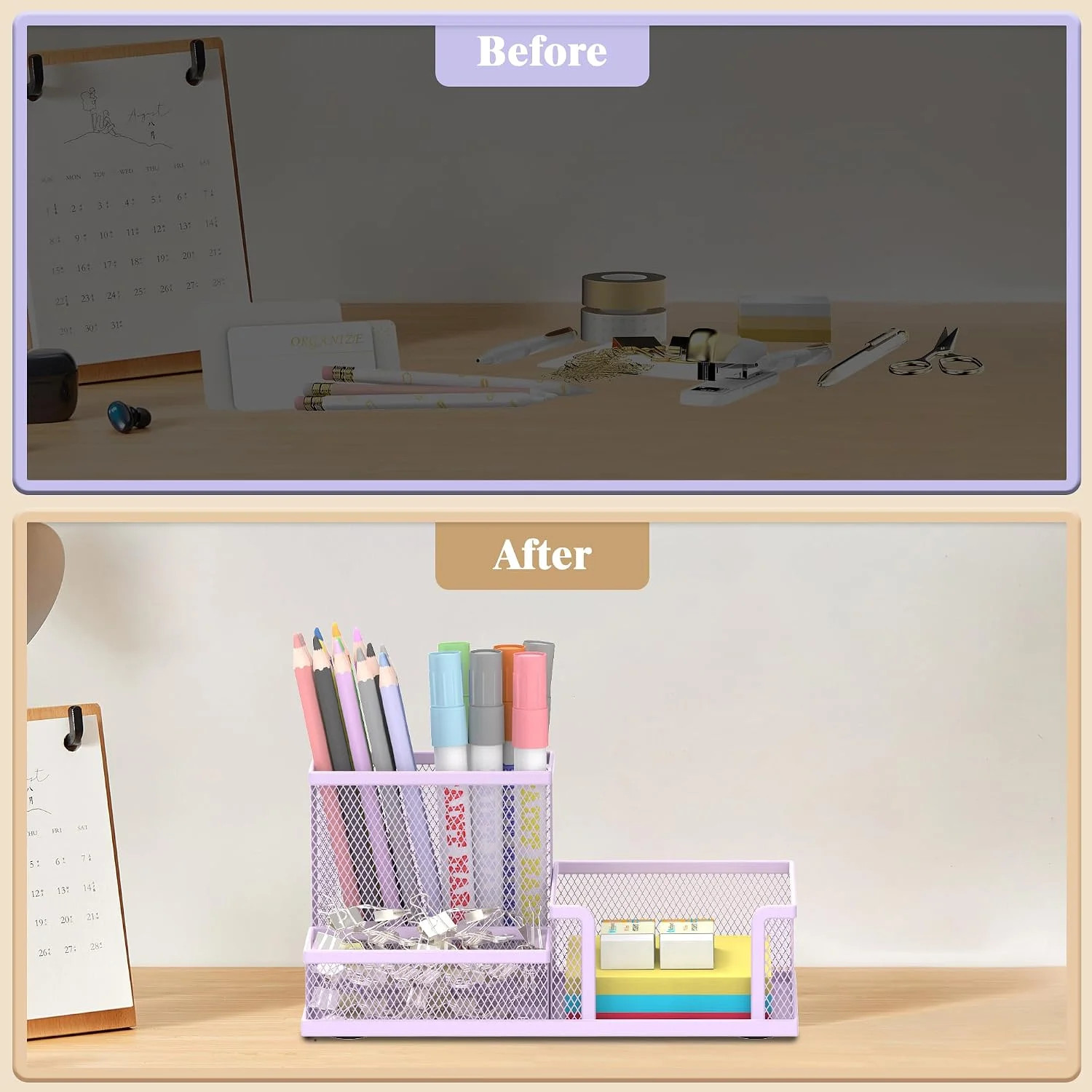 Pen Holder Desk Organizer, 3-Compartment Office Supplies Pen Holder, Organizer