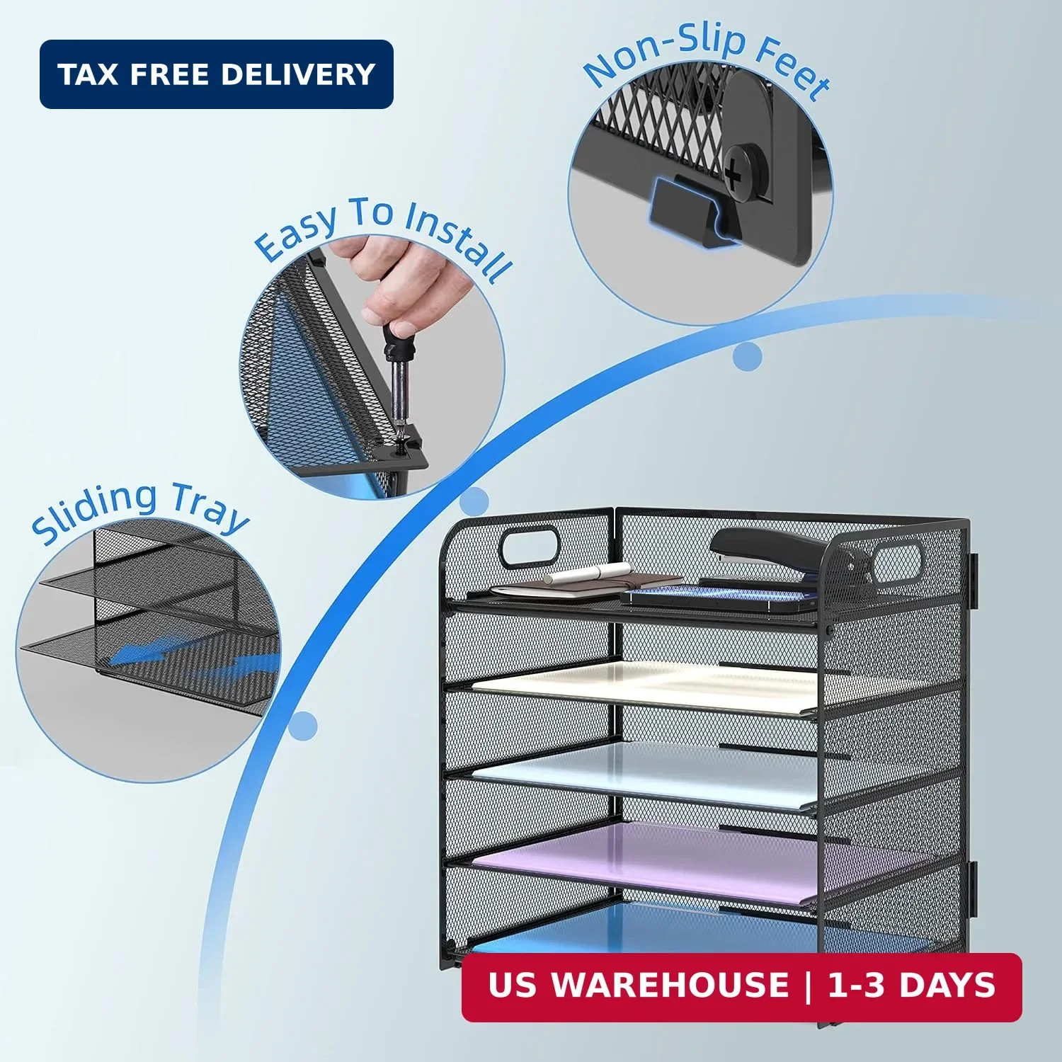 Supeasy 5 Trays Paper Organizer Letter Tray with Handle-Mesh Desk File Holders,