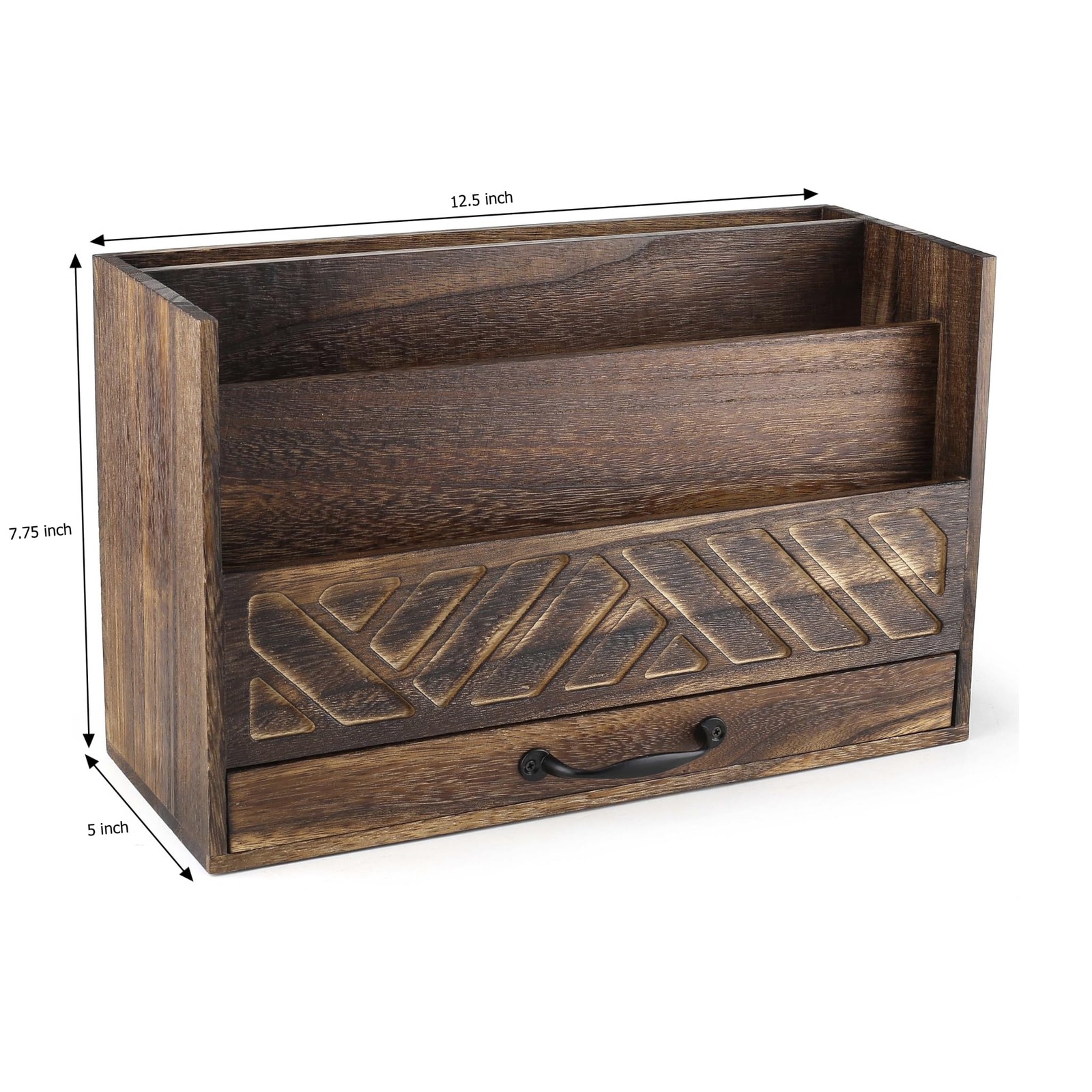 Wood Office Desk Organizers and Storage, Mail Bill Rustic Brown