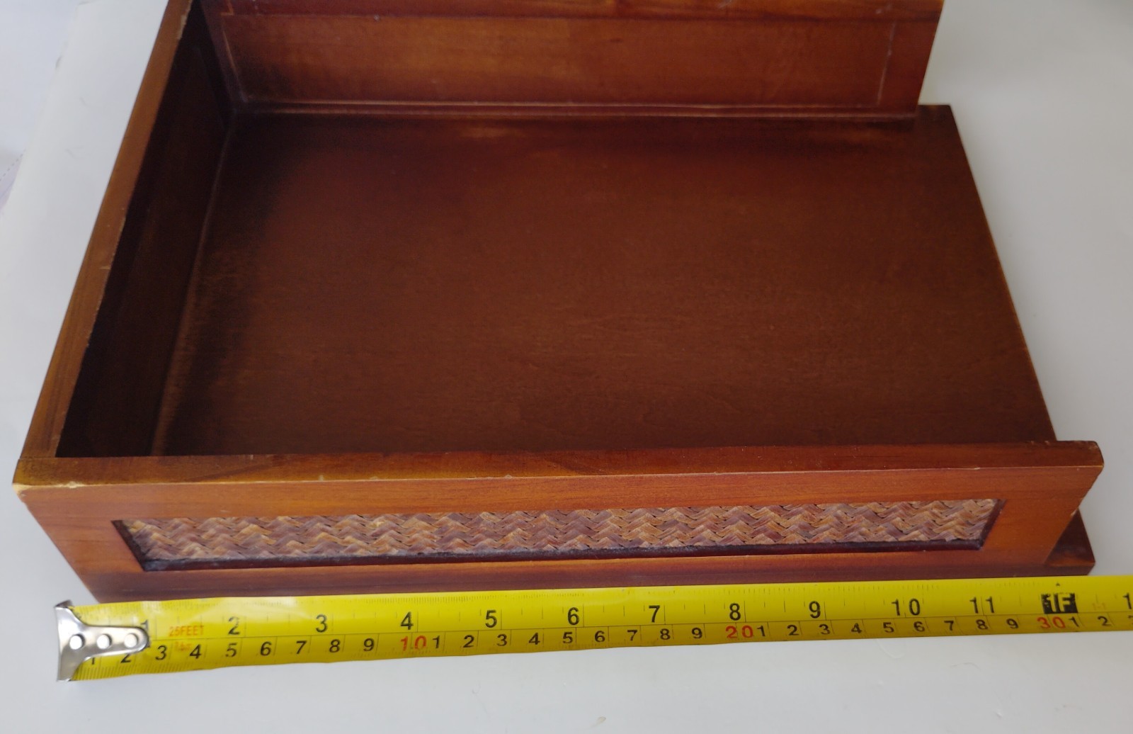 Vtg Wood Letter Tray Wicker Panels Wooden Desk Organizer Modern Mid Century Boho