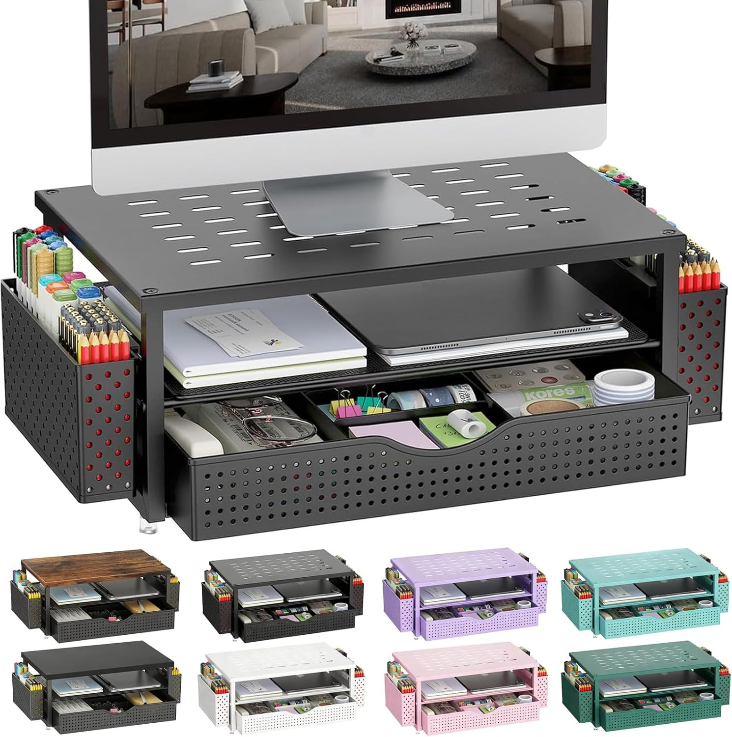 Desk Organizers and Accessories, Monitor Stand with Drawer and 2 Pen