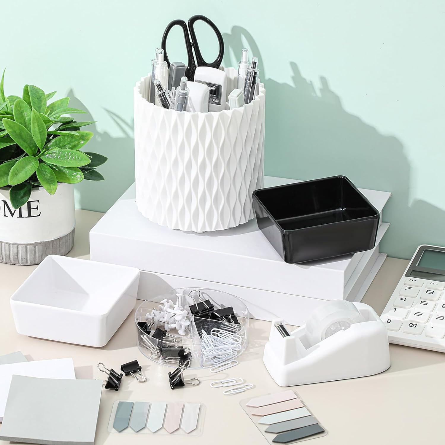 27 Pcs Black and White Desk Accessories Gift for Aesthetic Desk Organizer White