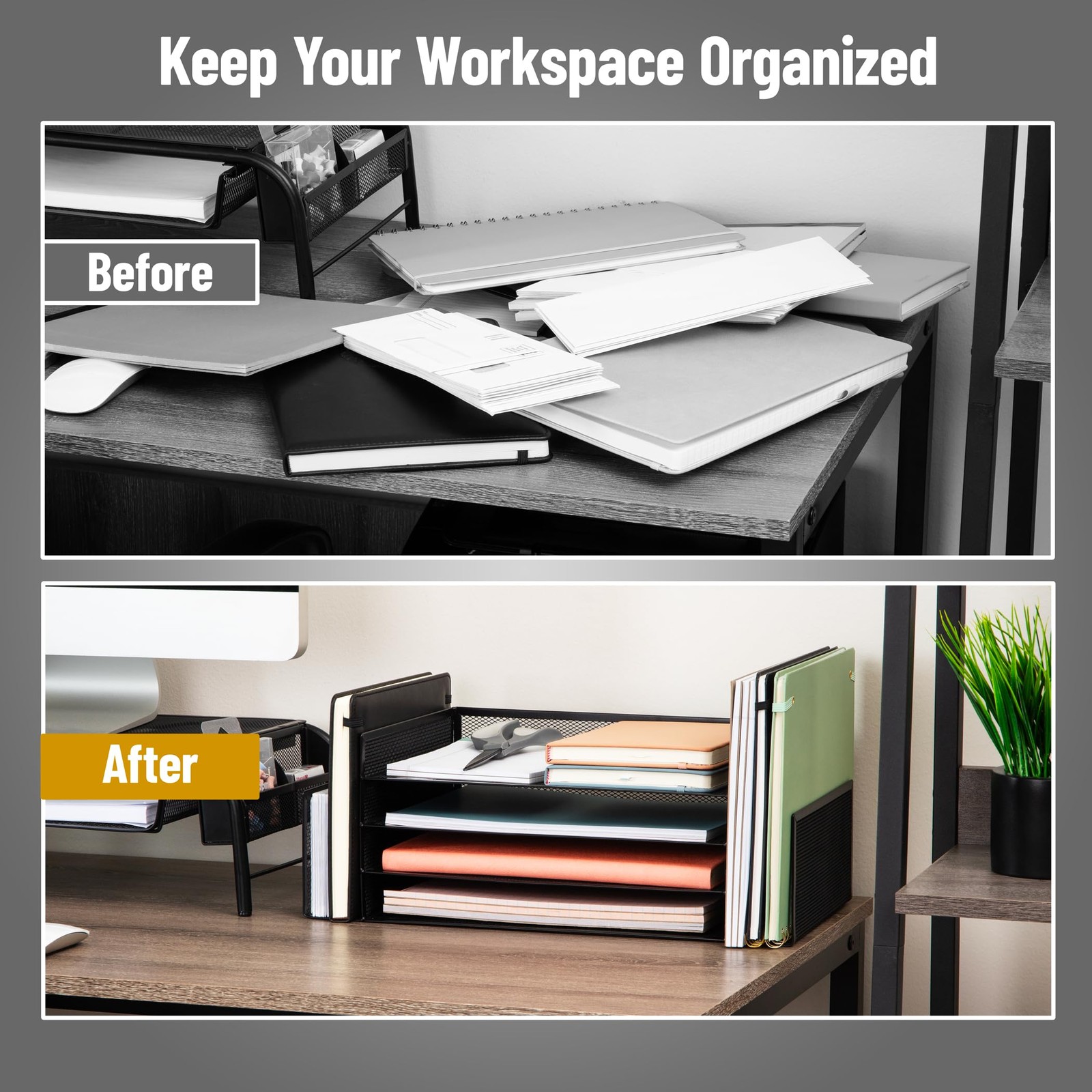 Mind Reader Desktop Organizer, File Storage, Paper 16.8″ x 9.2″ x 6″, Black