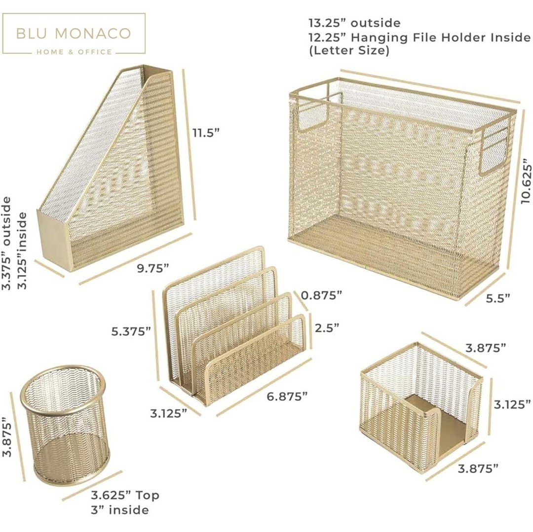 Blu Monaco Gold Desk Organizer Set Women and Office Storage