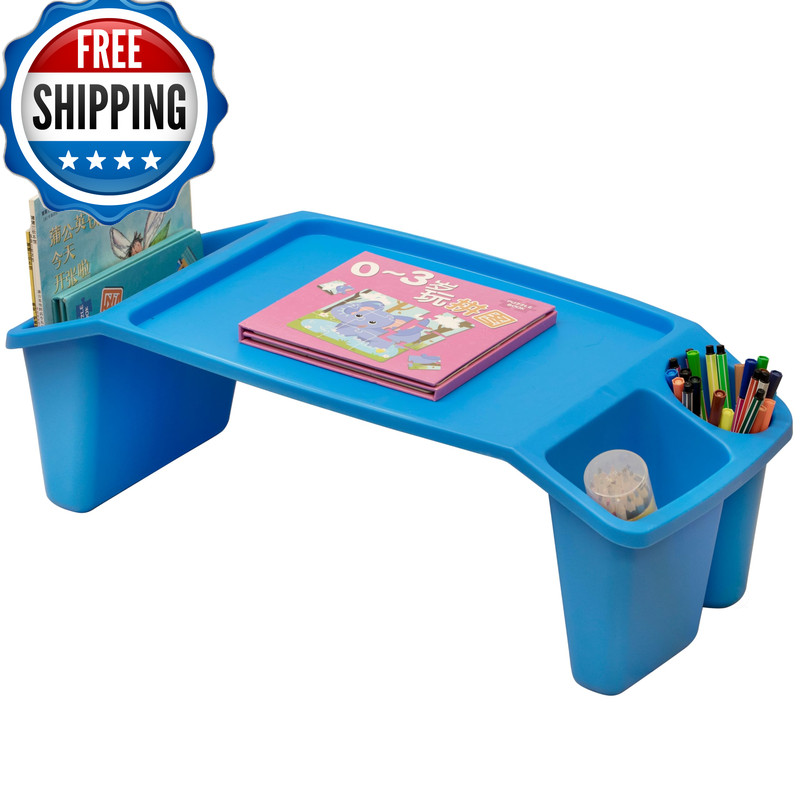 Basicwise Activity Desk Table Built-In Cup Holder Storage Compartments