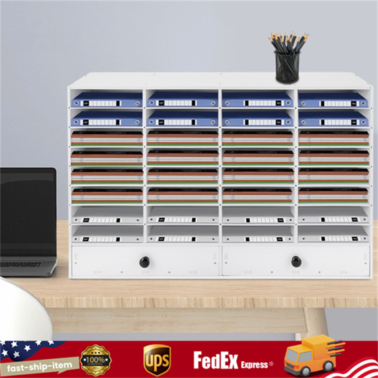 PVC Literature Organizer Adjustable File Sorter Stackable 32 Compartments White