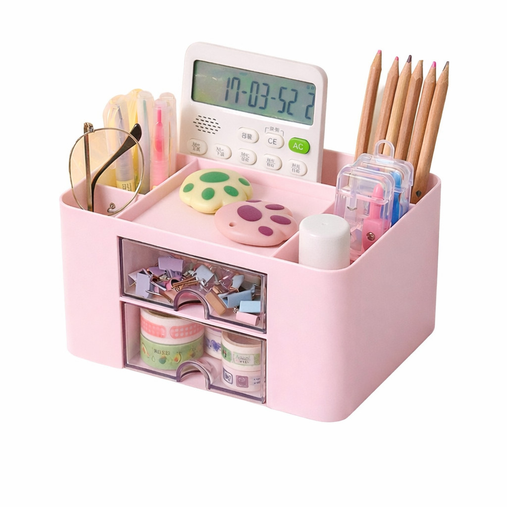 Compact Desk Organizer with Drawers for Stationery, Makeup, Jewelry – Pink