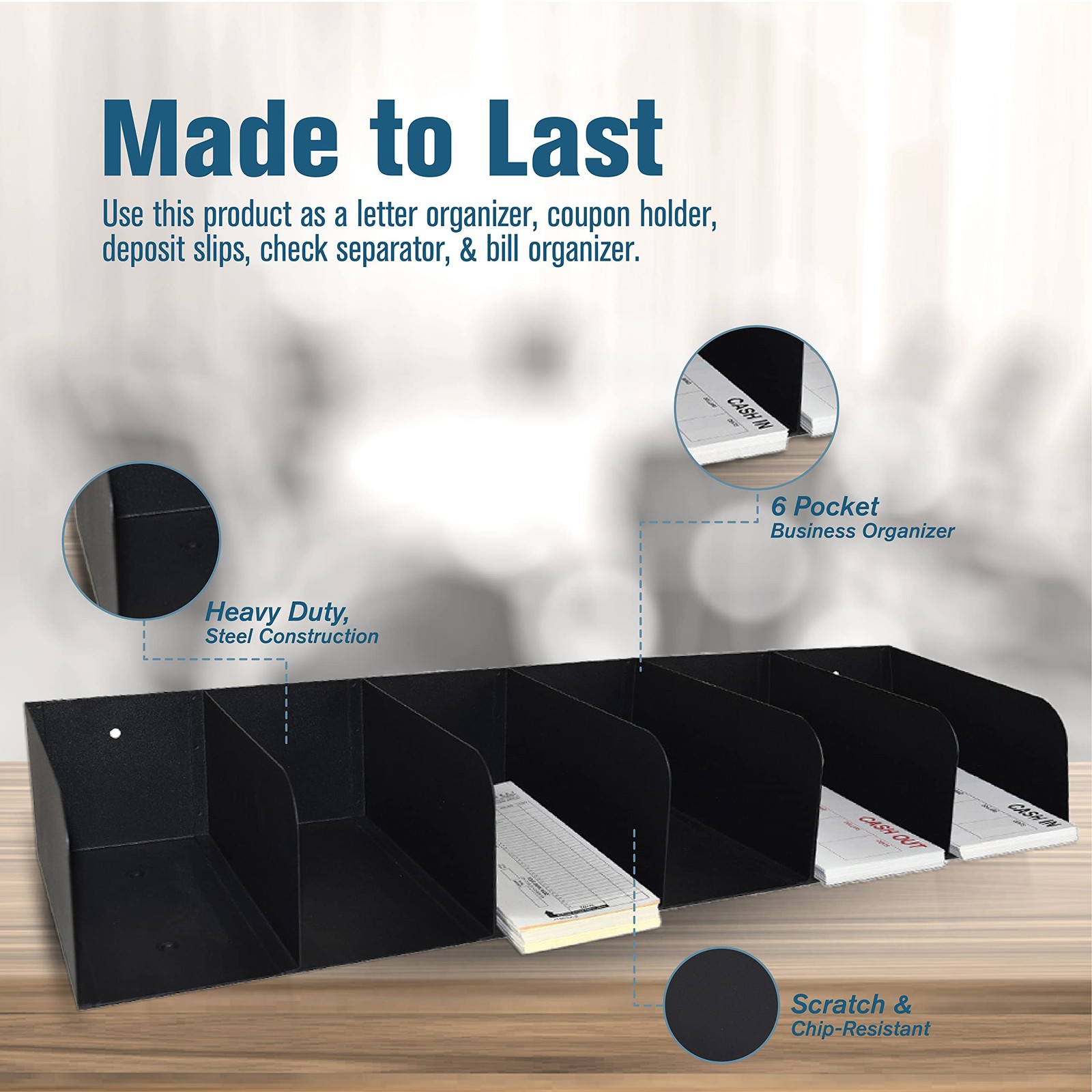 STEELMASTER Steel Document Organizer 6 Pocket Black Coated Finish