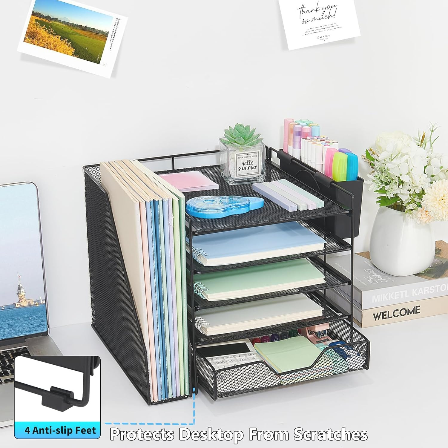 5 Tier Desk Organizer Letter Tray File Holder Drawer Pen Holder Office Black
