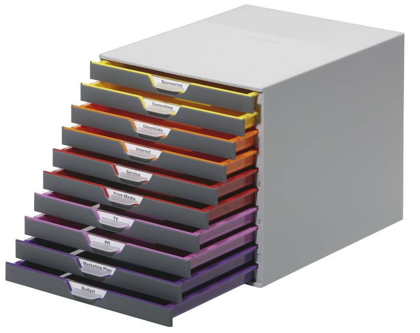 Varicolor 10 Drawer Unit – Gray Desktop Organizer with 10 Color-Coded Drawers