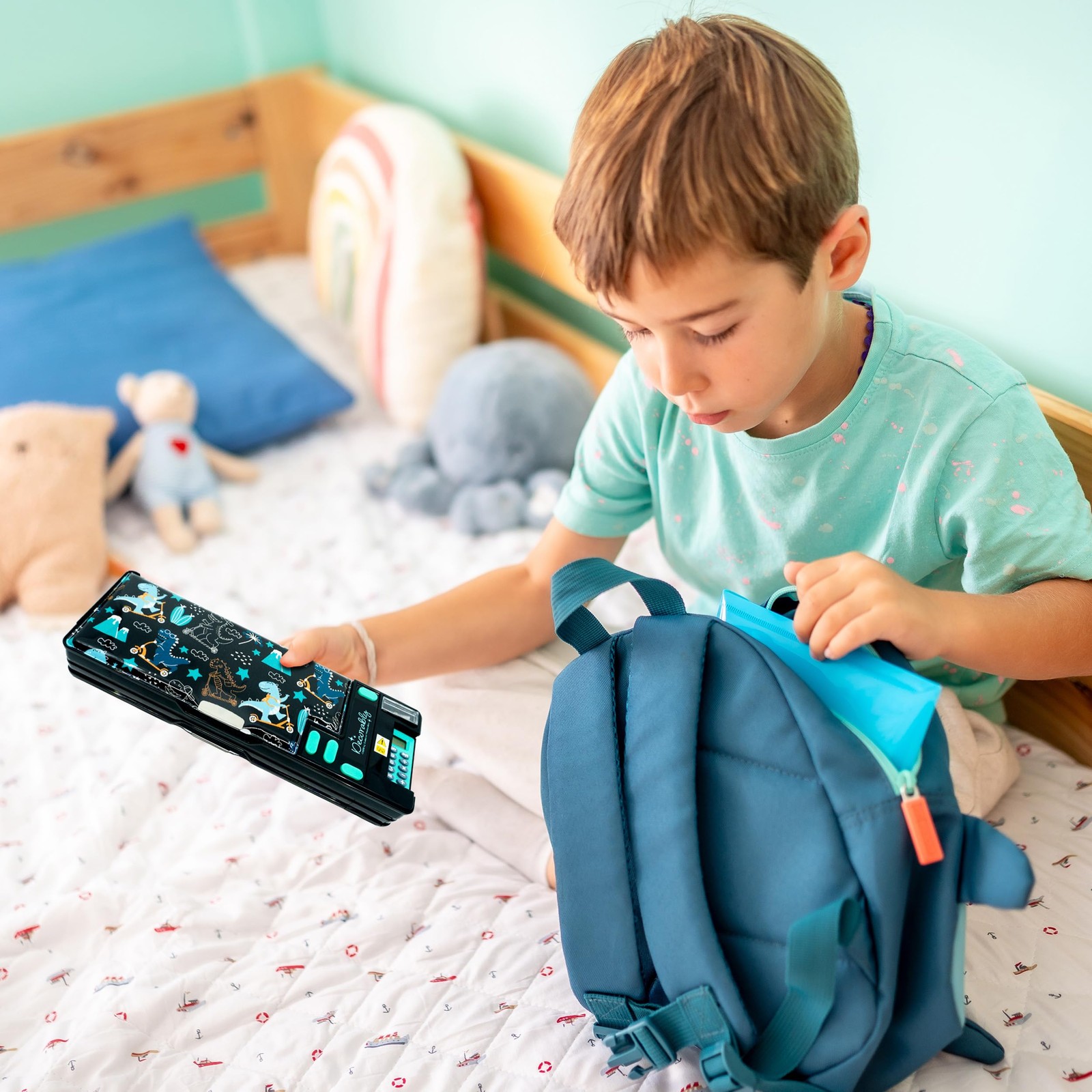 Pop Up Multifunction Dinosaur Pencil Case with Calculator for Boys, with Shar…