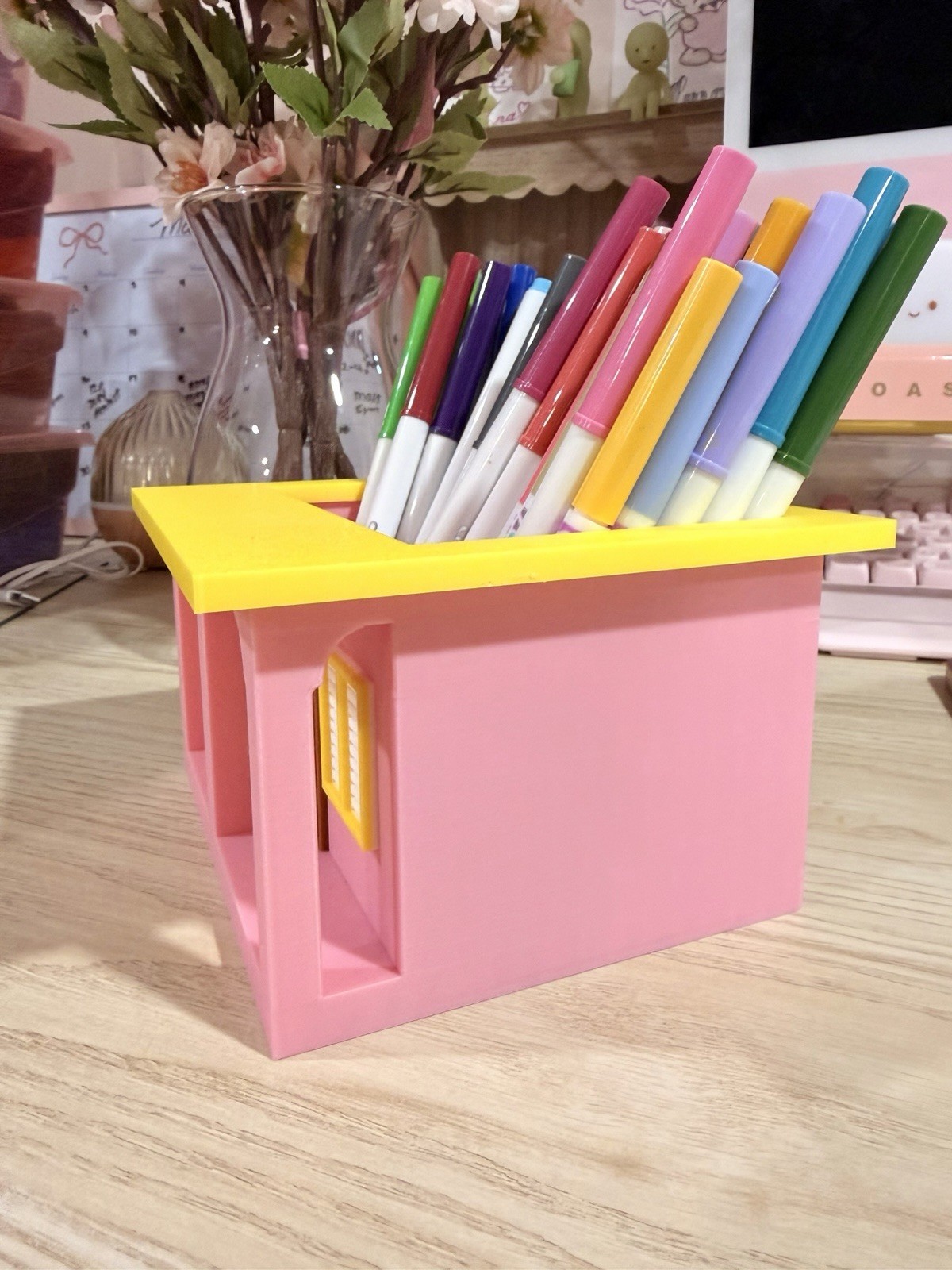 La Casita Pink and Yellow House-Pencil Holder Desk Organizer for Office