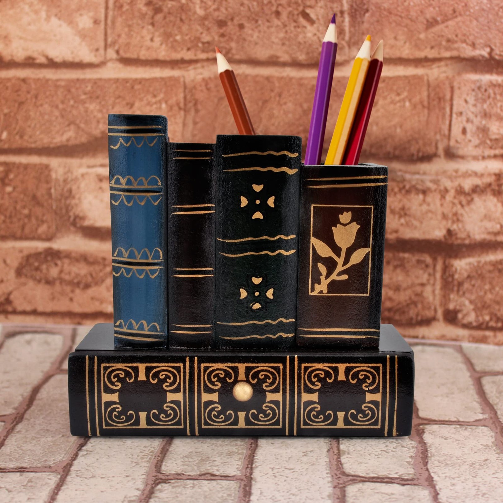 POWER UNICO FLOWER Vintage Book Pen Holder Retro Desk Organizer with 116