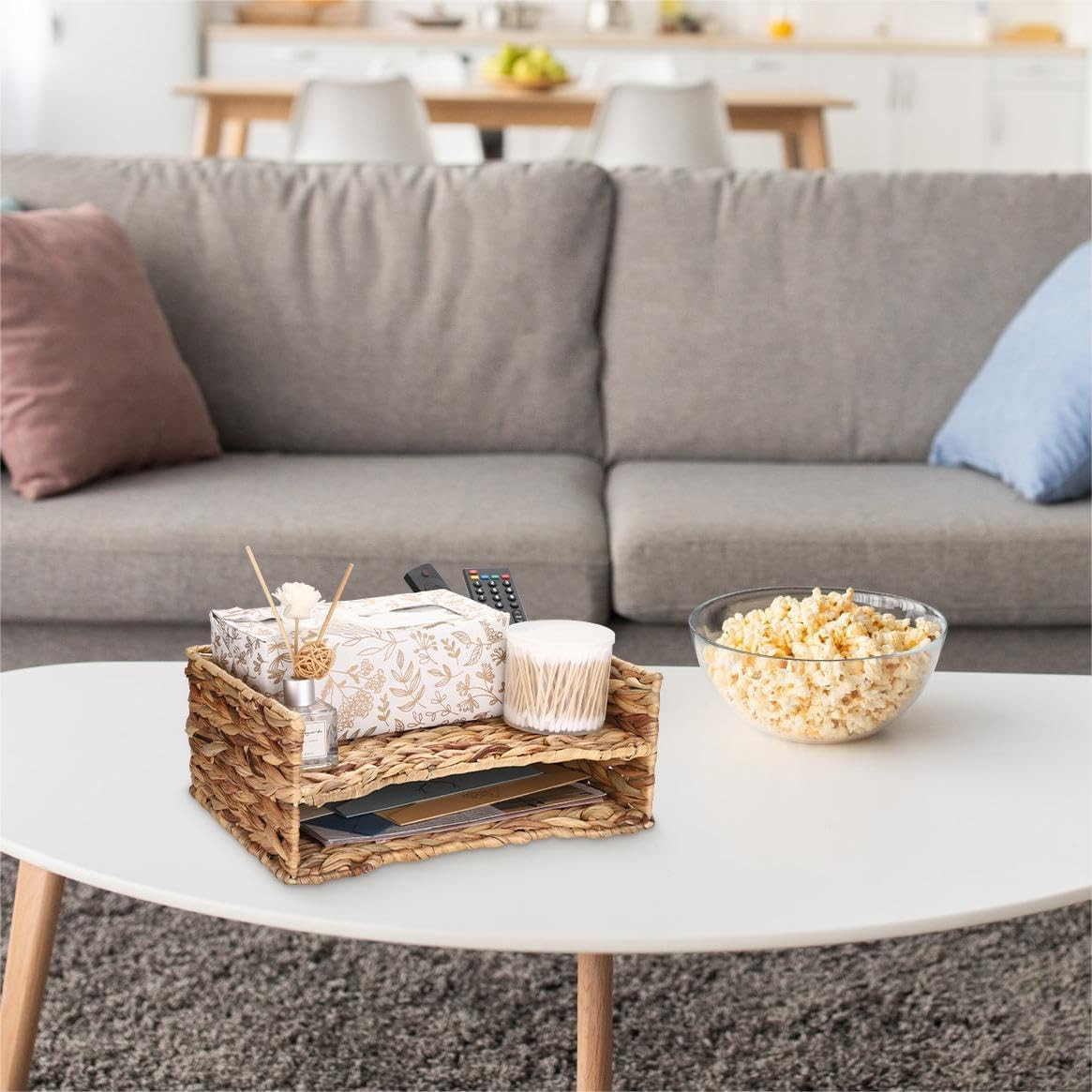 2 Tier Water Hyacinth Letter File Storage Basket, Woven Paper Organizer A4 File