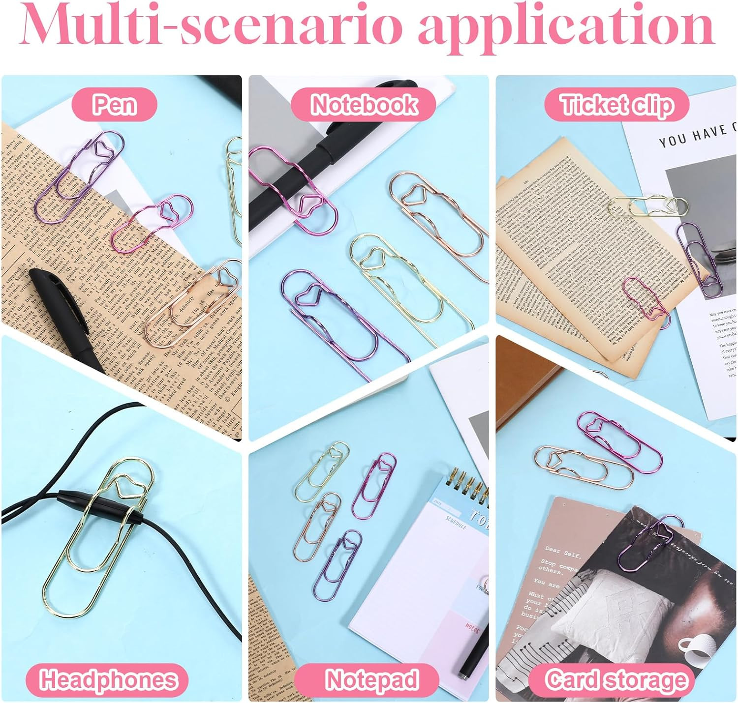 12 Pcs Heart-Shaped Metal Pen Clips Notebook Pencil Holder Jumbo Office Supplies