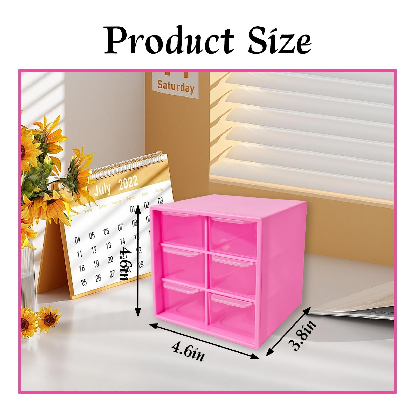 Small Drawer Organizer for Desk, 4.7″ x x 3.8″ Desktop Rose Red